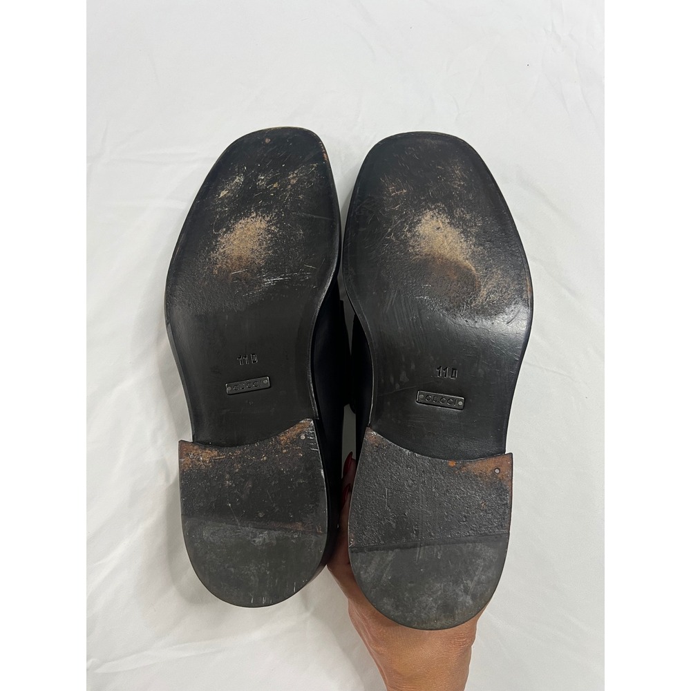 Vintage Gucci Mens Black Leather Loafers Dress Shoes Silver Buckle Italy Size 11 - Picture 8 of 9